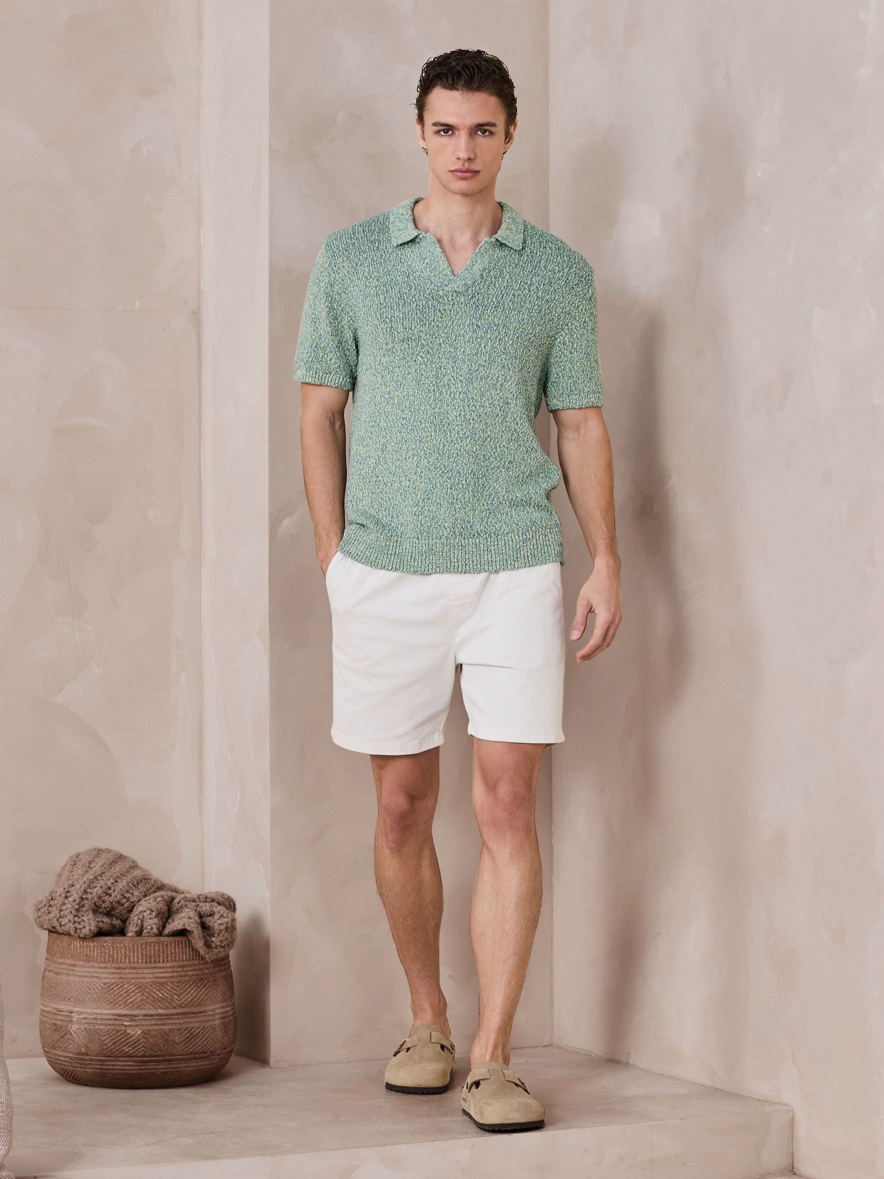 Buy Green Regular Fit Bouclé Knit Short Sleeve Trophy Polo Shirt