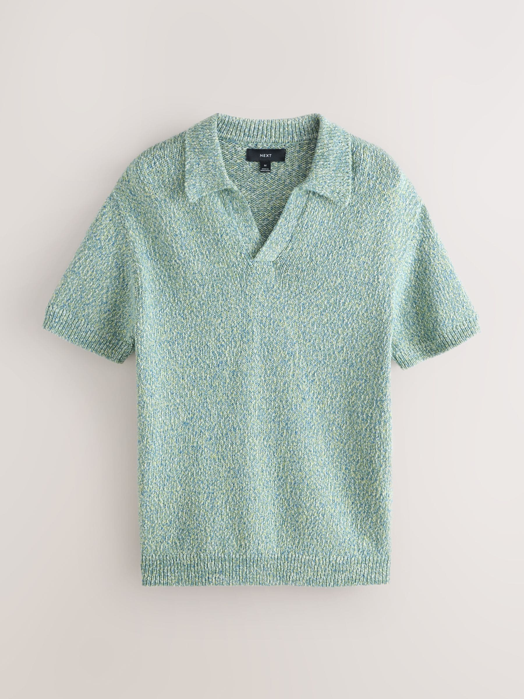 Buy Green Regular Fit Bouclé Knit Short Sleeve Trophy Polo Shirt