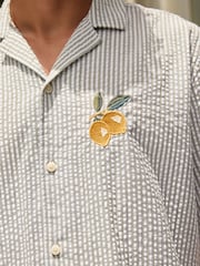 Blue Stripe Embroidered Short Sleeve Shirt - Image 6 of 10