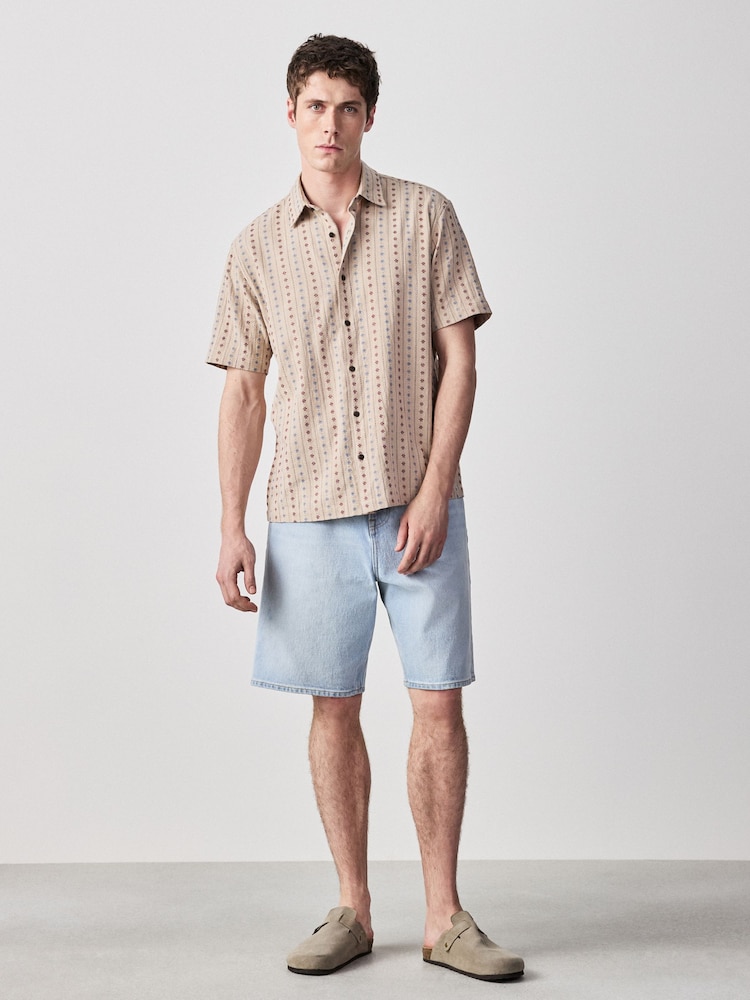 Brown Stripe Jaquard Short Sleeve Shirt - Image 2 of 7