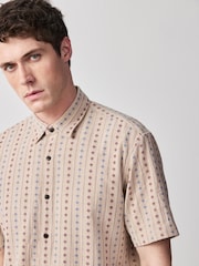 Brown Stripe Jaquard Short Sleeve Shirt - Image 4 of 7