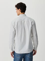 蓝色 - 条纹牛津布长袖衬衫 - 9的图像3｝