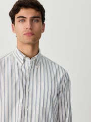 蓝色 - 条纹牛津布长袖衬衫 - 9的图像4｝