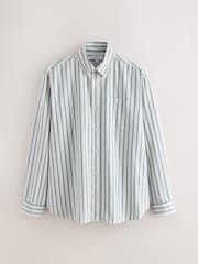 蓝色 - 条纹牛津布长袖衬衫 - 9的图像7｝