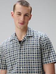 Navy Textured Check Short Sleeve Shirt - Image 1 of 6