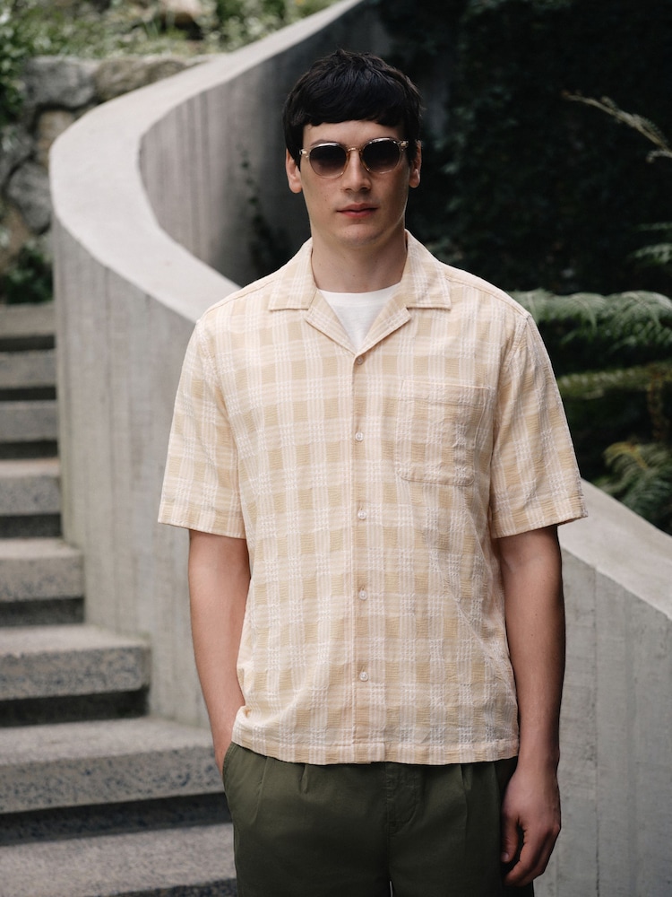 Yellow Textured Check Short Sleeve Shirt - Image 1 of 7
