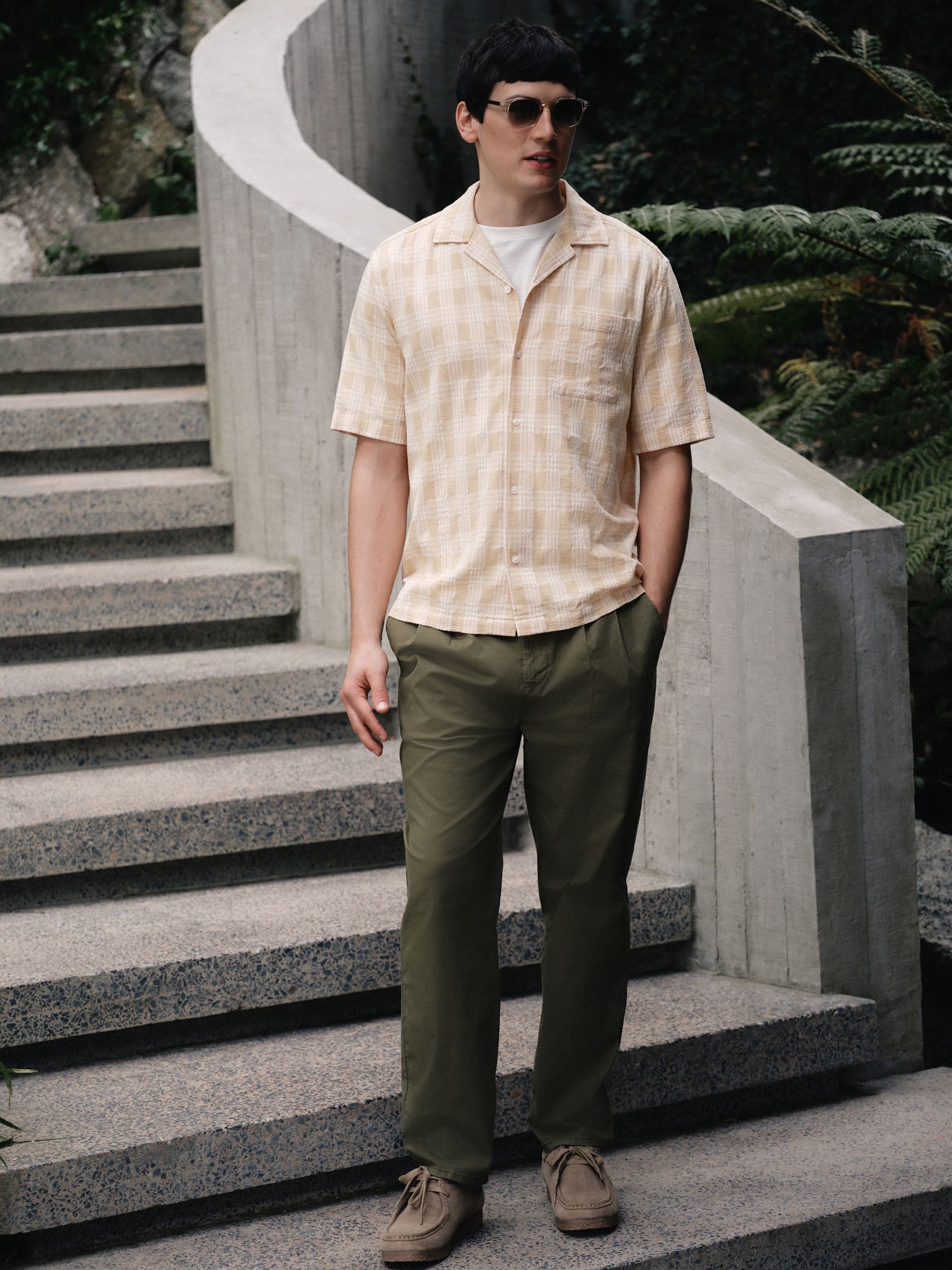 Buy Yellow Relaxed Fit Textured Check Short Sleeve Shirt from Next USA