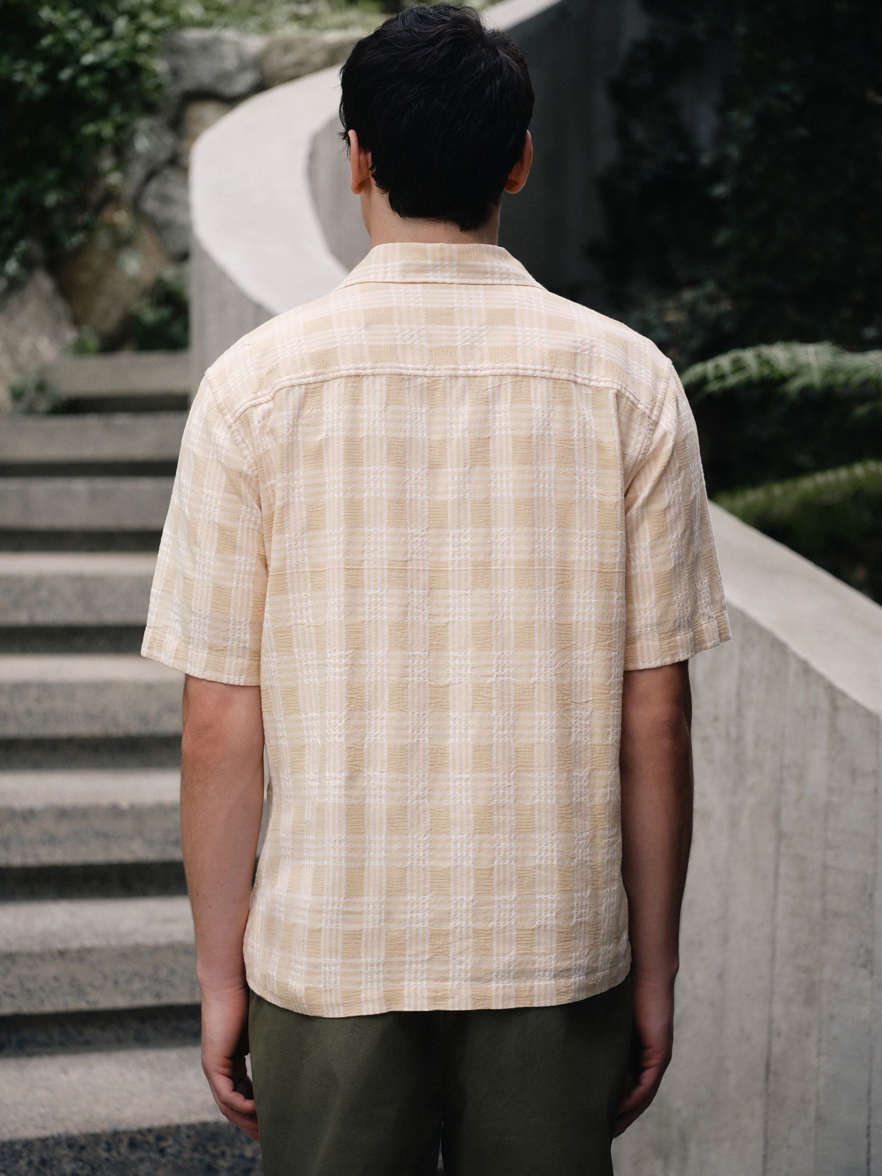 Buy Yellow Relaxed Fit Textured Check Short Sleeve Shirt from Next USA