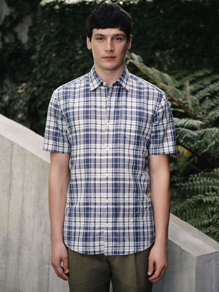 Bleu - Check Trident Short Sleeve Shirt - Image 1 de 7 Bleu - Check Trident Short Sleeve Shirt - Image 1 de 7