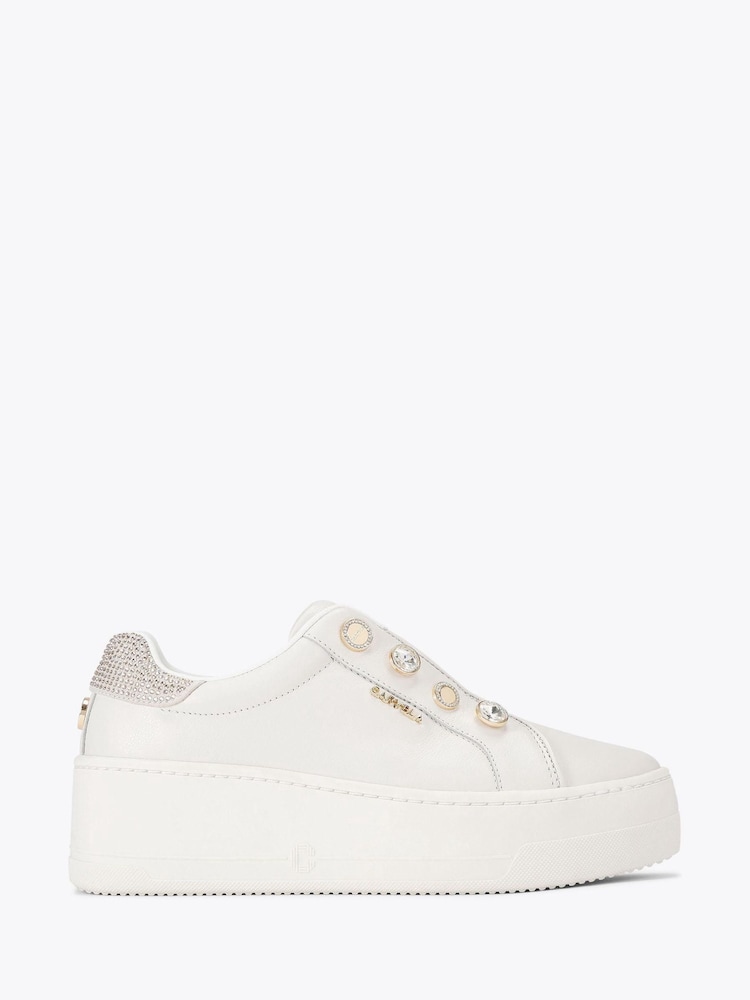 Carvela White Connected Laceless Coin Trainers - Image 1 of 4 Carvela White Connected Laceless Coin Trainers - Image 1 of 4
