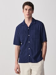 Navy Textured Stripe Short Sleeve Shirt - Image 1 of 7