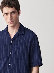 Navy Textured Stripe Short Sleeve Shirt - Image 4 of 7