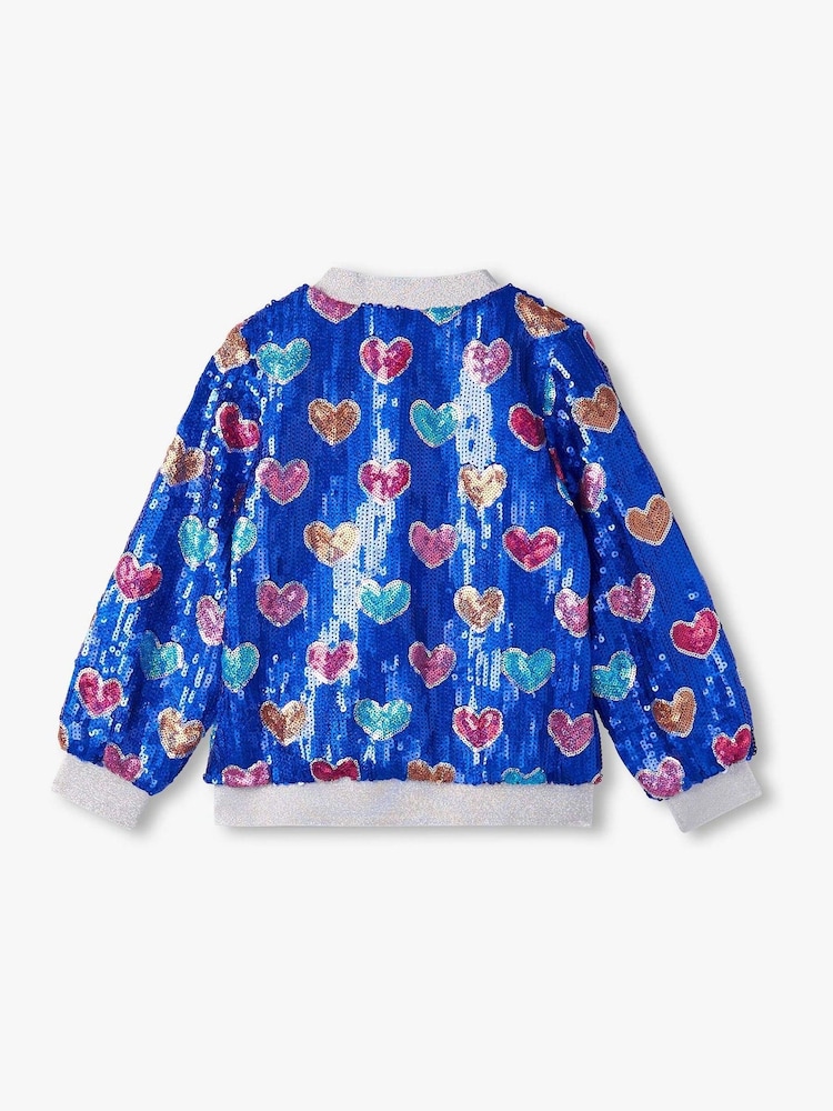Hatley Blue Busted Hearts Sequin Bomber Jacket - Image 4 of 4 Hatley Blue Busted Hearts Sequin Bomber Jacket - Image 4 of 4