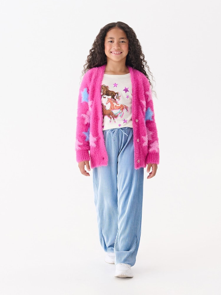 Hatley Pink Sparkling Star Fuzzy Cardigan - Image 1 of 3 Hatley Pink Sparkling Star Fuzzy Cardigan - Image 1 of 3