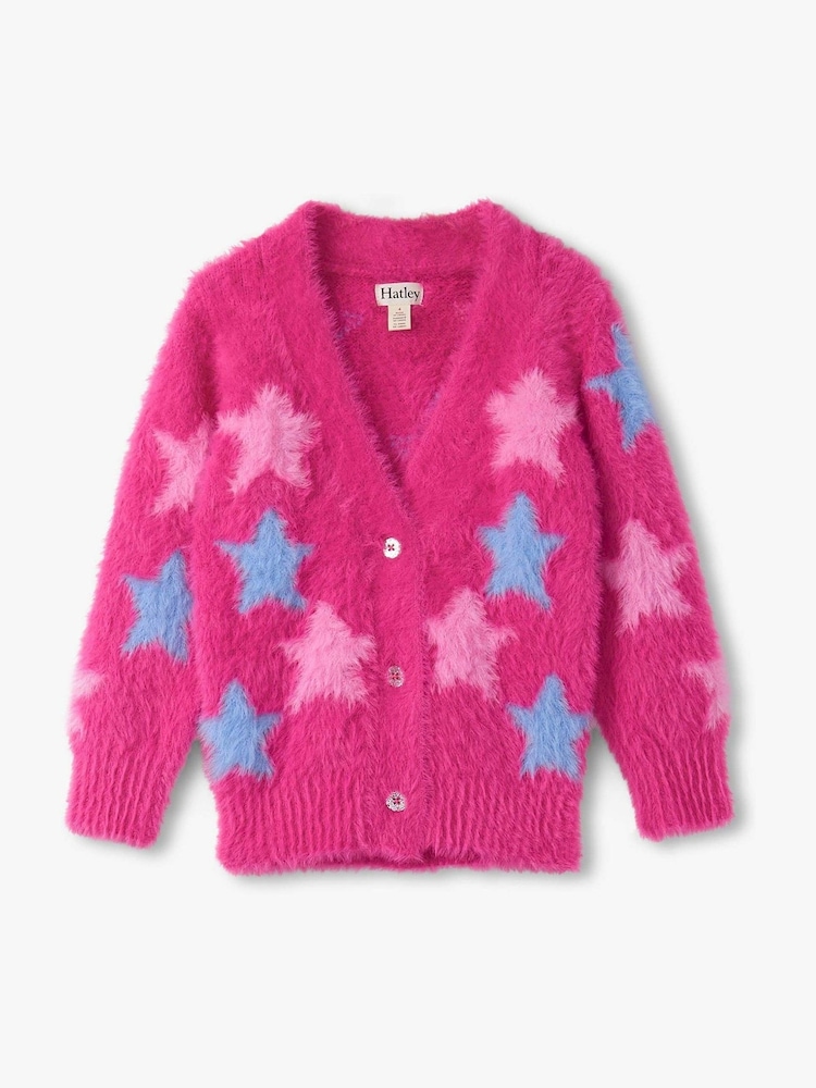 Hatley Pink Sparkling Star Fuzzy Cardigan - Image 2 of 3 Hatley Pink Sparkling Star Fuzzy Cardigan - Image 2 of 3