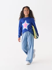 Hatley Blue Cornflower Blue Pleated Velour Relaxed Trousers - Image 1 of 4