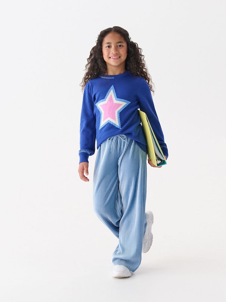 Hatley Blue Cornflower Blue Pleated Velour Relaxed Trousers - Image 2 of 4 Hatley Blue Cornflower Blue Pleated Velour Relaxed Trousers - Image 2 of 4