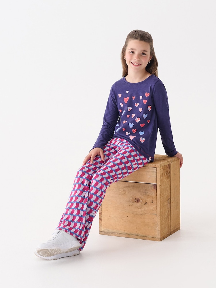 Hatley Pink Graphic Hearts Fun Waist Flare Trousers - Image 1 of 4 Hatley Pink Graphic Hearts Fun Waist Flare Trousers - Image 1 of 4