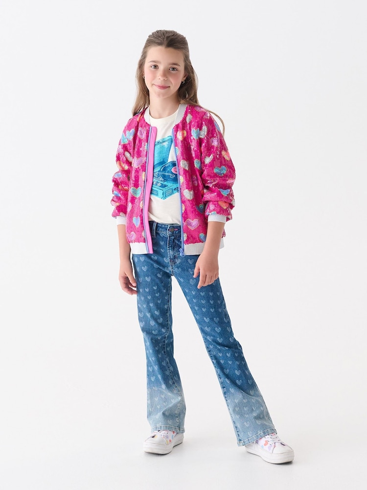Hatley Pink Busted Hearts Sequin Bomber Jacket - Image 2 of 4 Hatley Pink Busted Hearts Sequin Bomber Jacket - Image 2 of 4