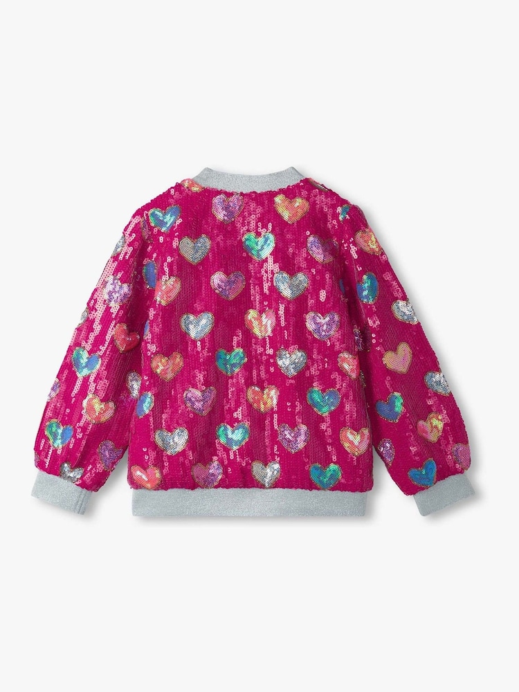 Hatley Pink Busted Hearts Sequin Bomber Jacket - Image 4 of 4 Hatley Pink Busted Hearts Sequin Bomber Jacket - Image 4 of 4
