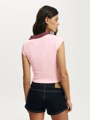 Cotton On Pink Alice Deep V Polo Top - Image 2 of 4