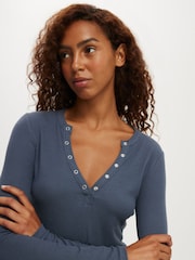 Cotton On Blue Ryan Henley Long Sleeve Top - Image 3 of 4
