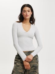 Cotton On Grey Ryan Henley Long Sleeve Top - Image 1 of 4