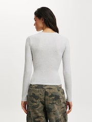 Cotton On Grey Ryan Henley Long Sleeve Top - Image 2 of 4