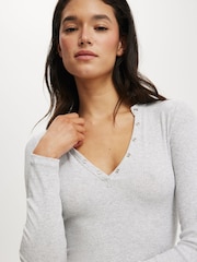 Cotton On Grey Ryan Henley Long Sleeve Top - Image 3 of 4