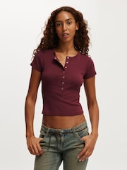 Vermelho - Cotton On Christy Henley T-Shirt - Imagem 1 de 4