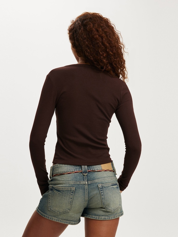 Cotton On Brown Ryan Henley Long Sleeve Top - Image 2 of 4