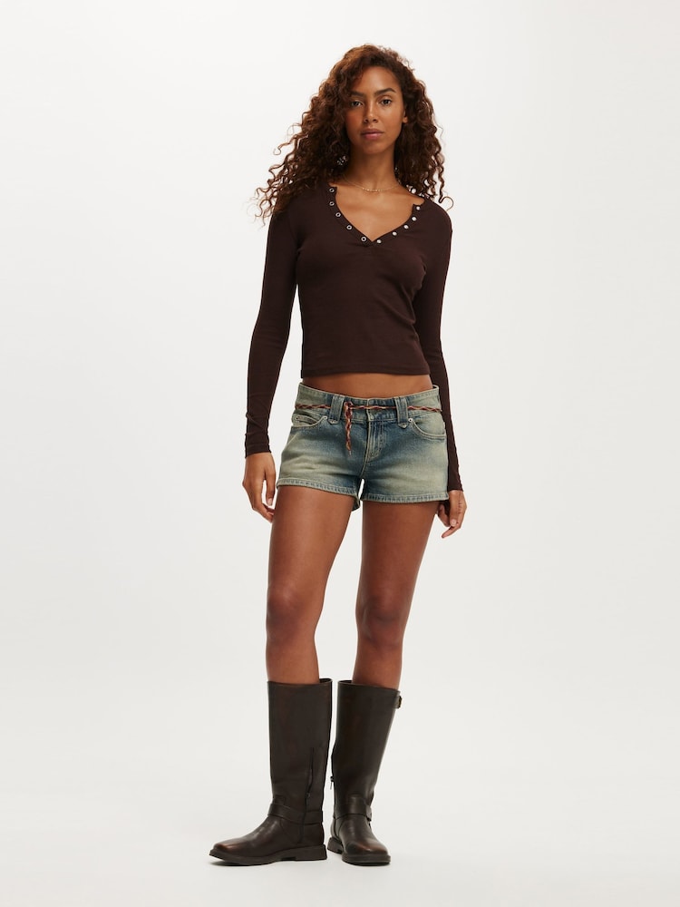 Cotton On Brown Ryan Henley Long Sleeve Top - Image 4 of 4 Cotton On Brown Ryan Henley Long Sleeve Top - Image 4 of 4