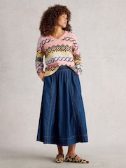 White Stuff Pink Spacedye Pointelle Jumper - Image 1 of 6