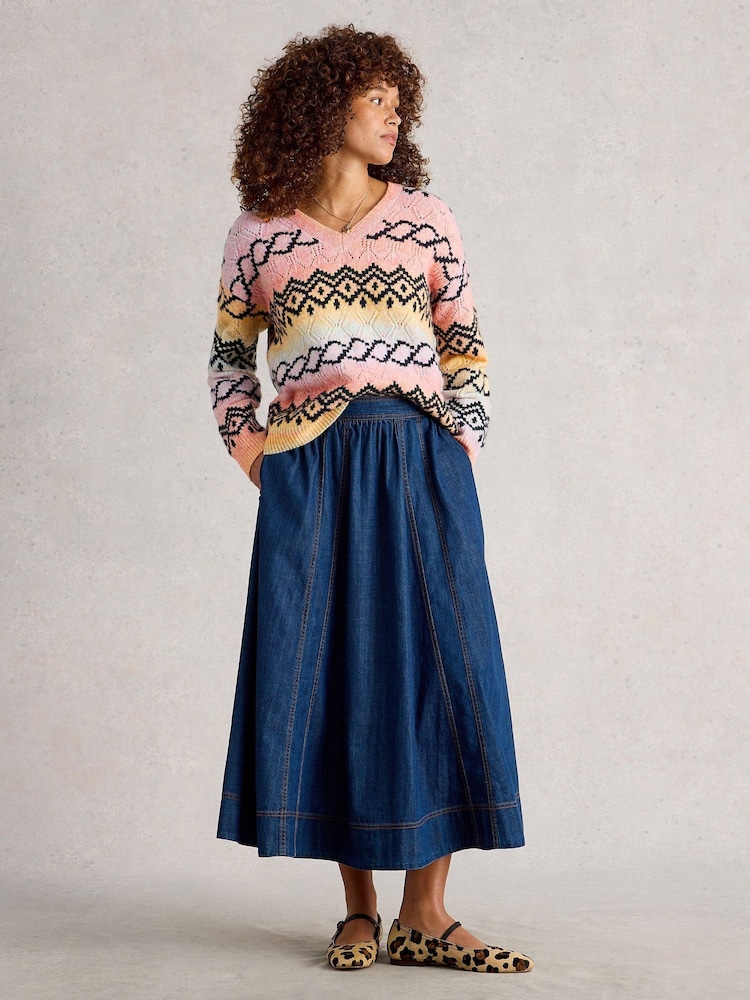 White Stuff Pink Spacedye Pointelle Jumper - Image 1 of 6