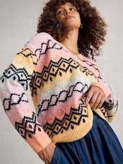White Stuff Pink Spacedye Pointelle Jumper - Image 2 of 6