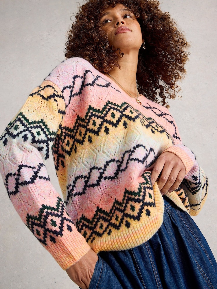 White Stuff Pink Spacedye Pointelle Jumper - Image 2 of 6
