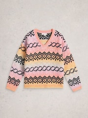 White Stuff Pink Spacedye Pointelle Jumper - Image 5 of 6