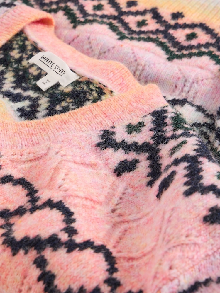 White Stuff Pink Spacedye Pointelle Jumper - Image 6 of 6