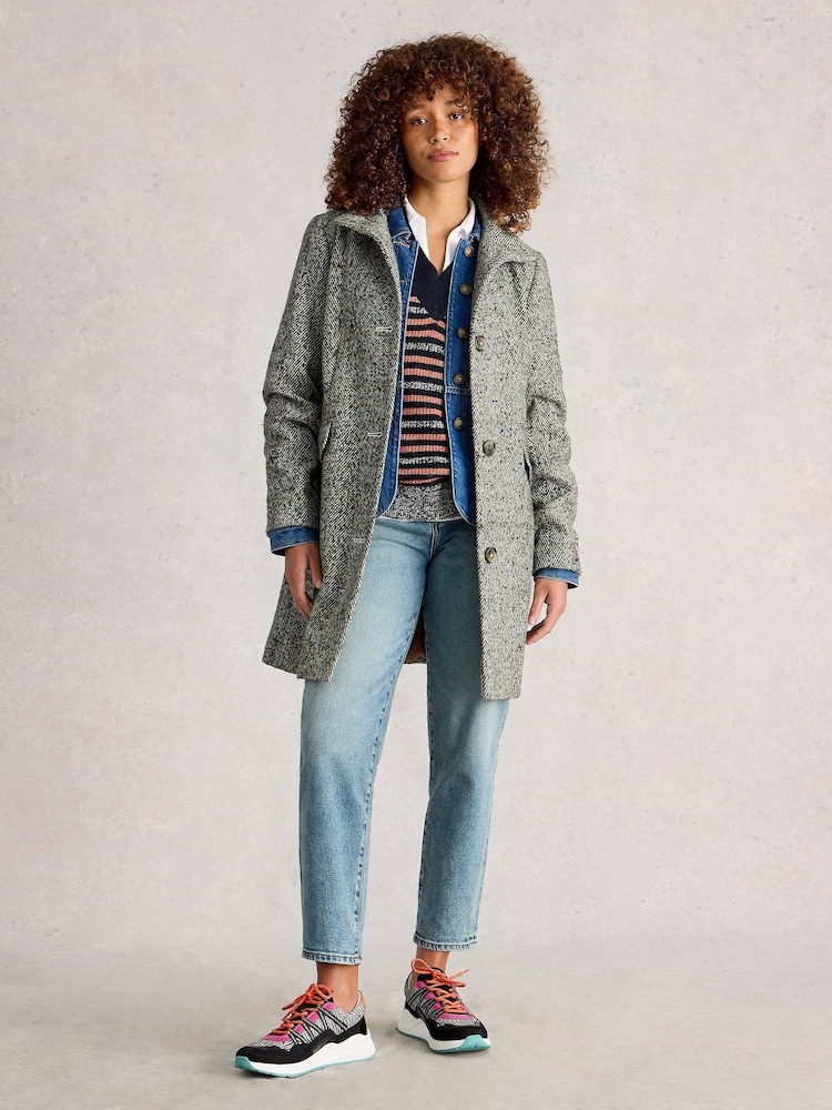White Stuff Grey Karla Tweed Wool Blend Coat - Image 1 of 6