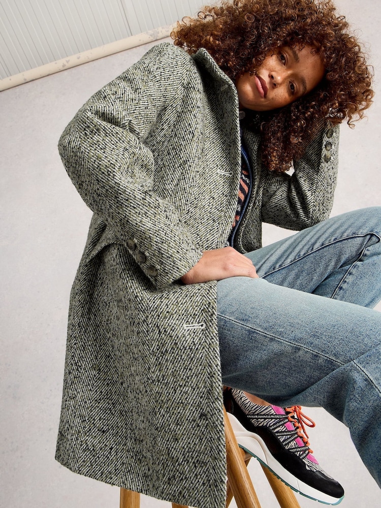 White Stuff Grey Karla Tweed Wool Blend Coat - Image 2 of 6
