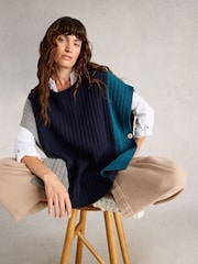 White Stuff Blue Ava Knitted Poncho - Image 3 of 6