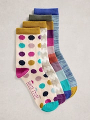 White Stuff Natural Hotch Potch Ankle Socks 4 Pack - Image 1 of 4