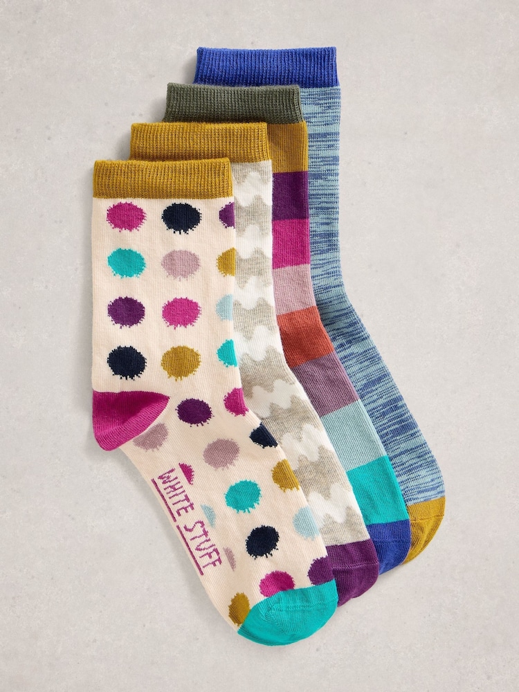 White Stuff Natural Hotch Potch Ankle Socks 4 Pack - Image 1 of 4