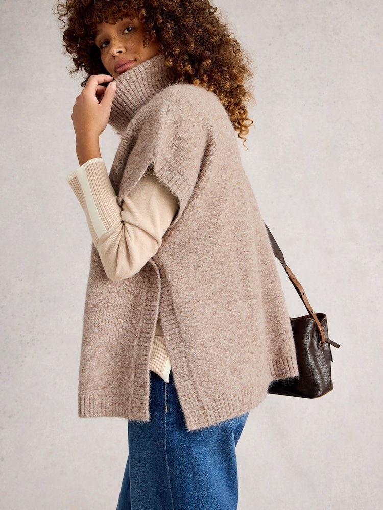 White Stuff Natural Diamond Stitch Poncho - Image 2 of 6 White Stuff Natural Diamond Stitch Poncho - Image 2 of 6