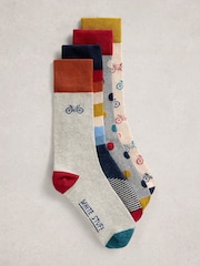 White Stuff Grey Bike Pattern Ankle Socks 4 Pack - Image 1 of 2