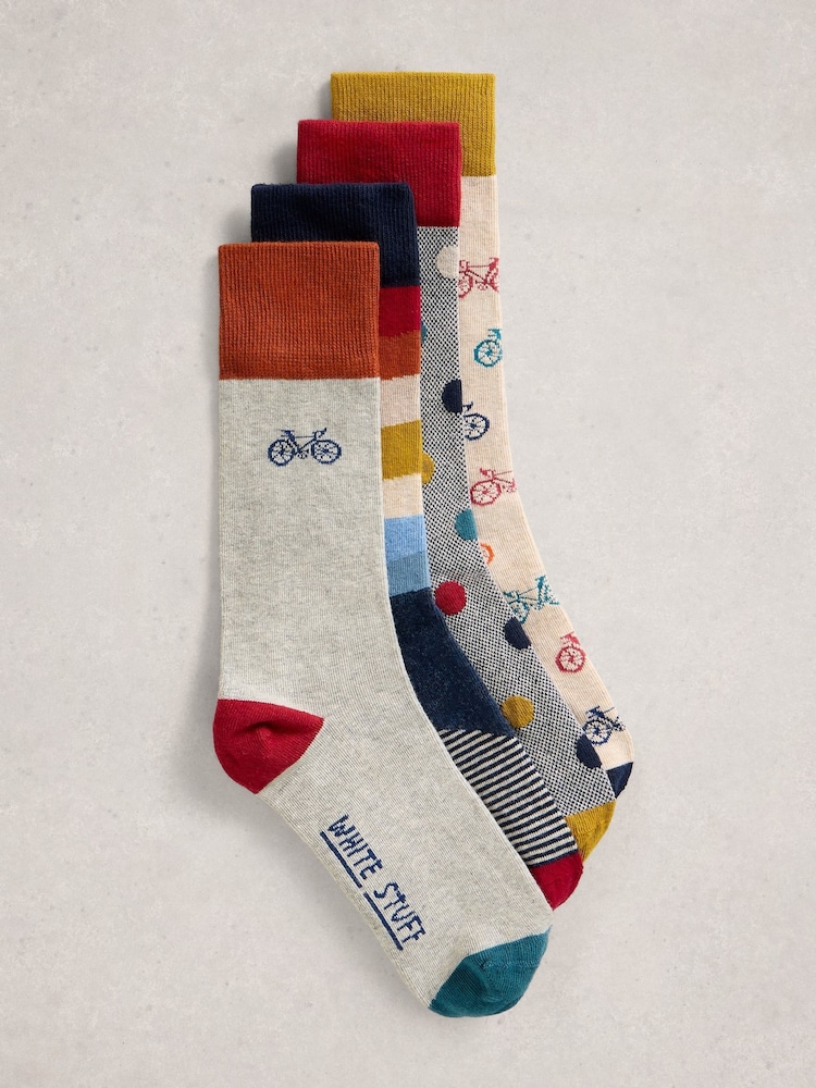 White Stuff Grey Bike Pattern Ankle Socks 4 Pack - Image 1 of 2