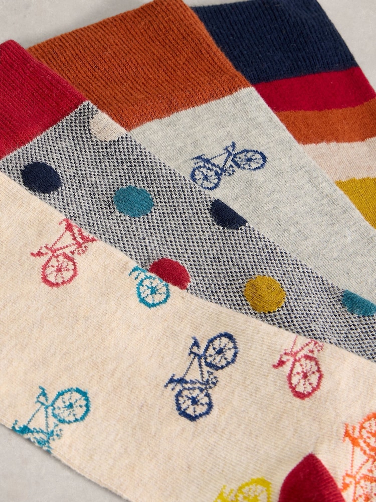 White Stuff Grey Bike Pattern Ankle Socks 4 Pack - Image 2 of 2