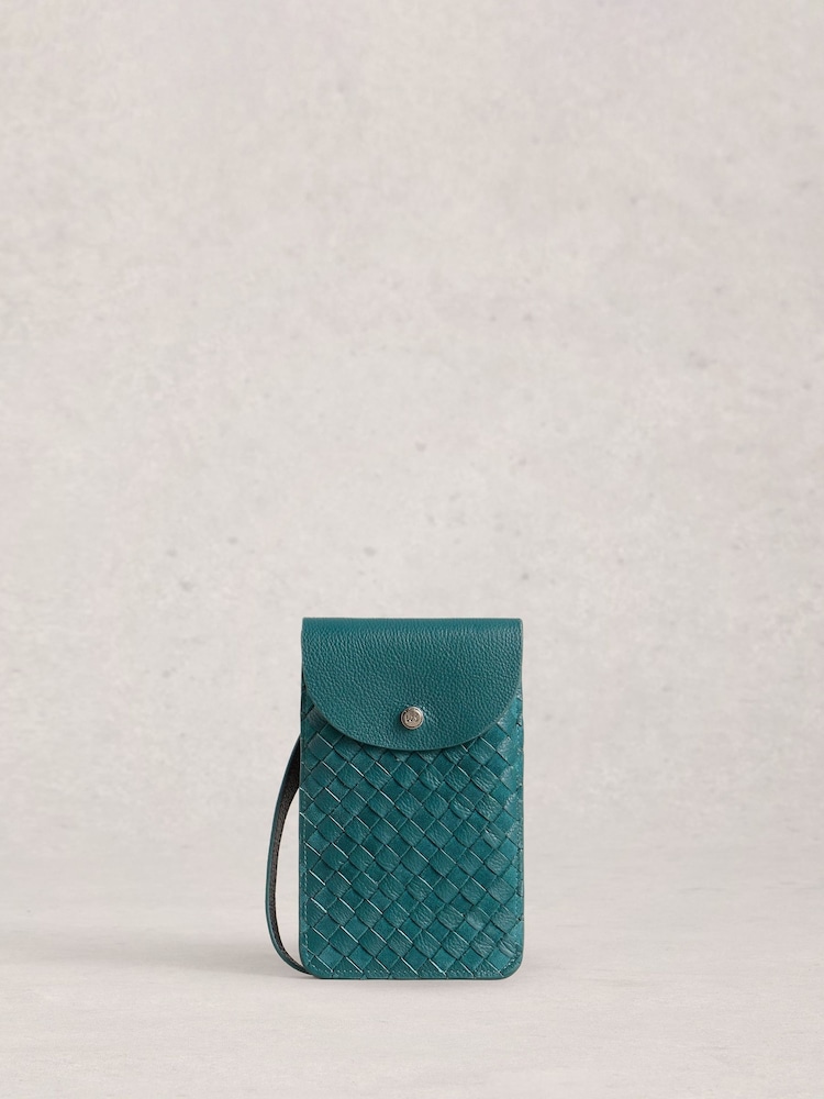 White Stuff Green Coco Weave Leather Phone Bag - Image 1 of 4