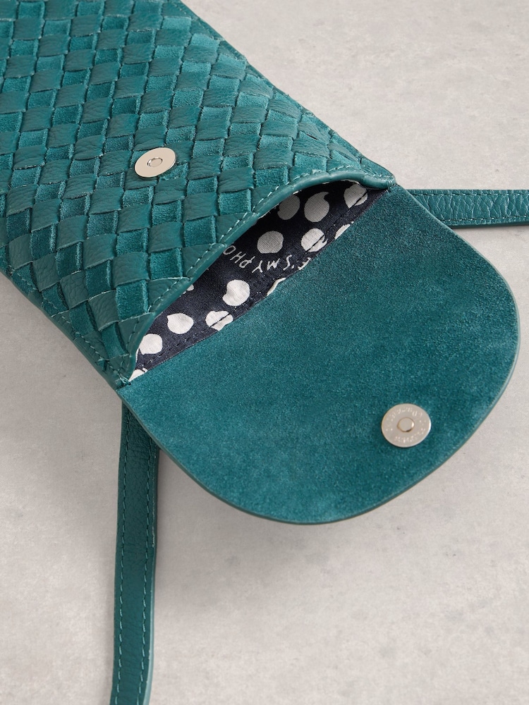 White Stuff Green Coco Weave Leather Phone Bag - Image 4 of 4
