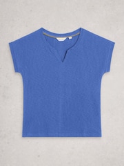 White Stuff Blue Nelly Notch Neck T-Shirt - Image 5 of 6